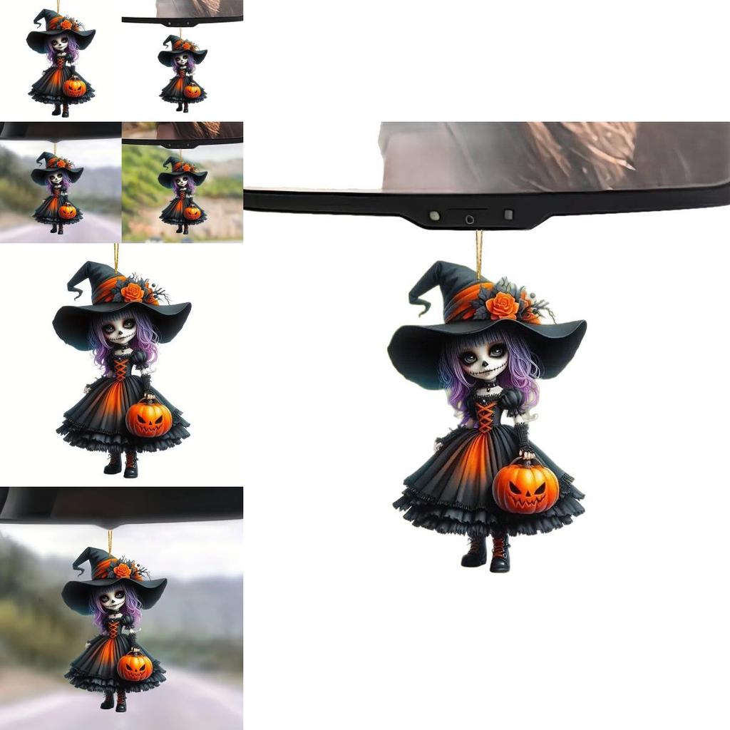Car Interior Decor Acrylic Cute Witch Mirror Pendant Christmas Tree Ornament