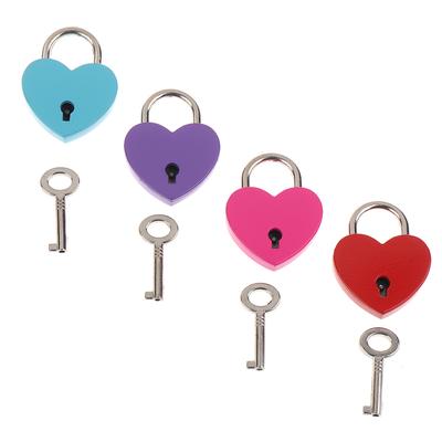 Heart Shape Padlock Luggage Hardware Locks W/Lock For Jewelry Box Diary Book