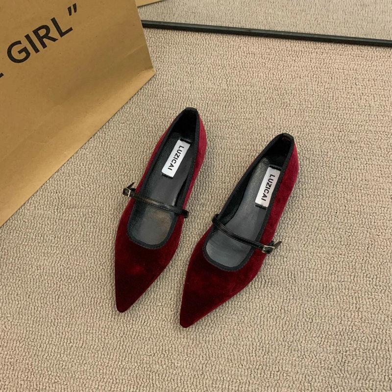 Fashion Pointed Flat Shoes for Women Spring Autumn 2025 New Casual Suede Pointed Mary Jane Shoes Plus Size 41 42 43 Women's Shoes