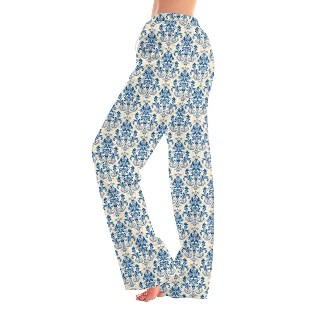 Damen Pyjamahose Nachtwäsche Lässige Hose mit Kordelzug und elastischer Taille Bequeme gerade lockere Yogahose