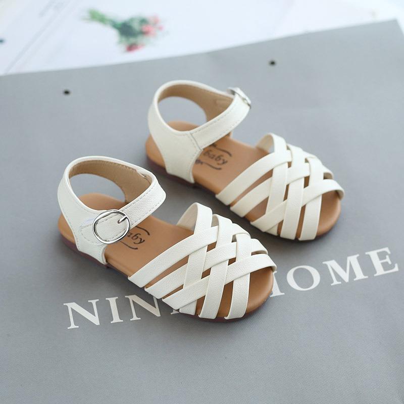 

New Summer Girls Sandals, Buckle Open-toe Beach Shoes Soft Sole Woven Princess Shoes for Little Girls 21 белый