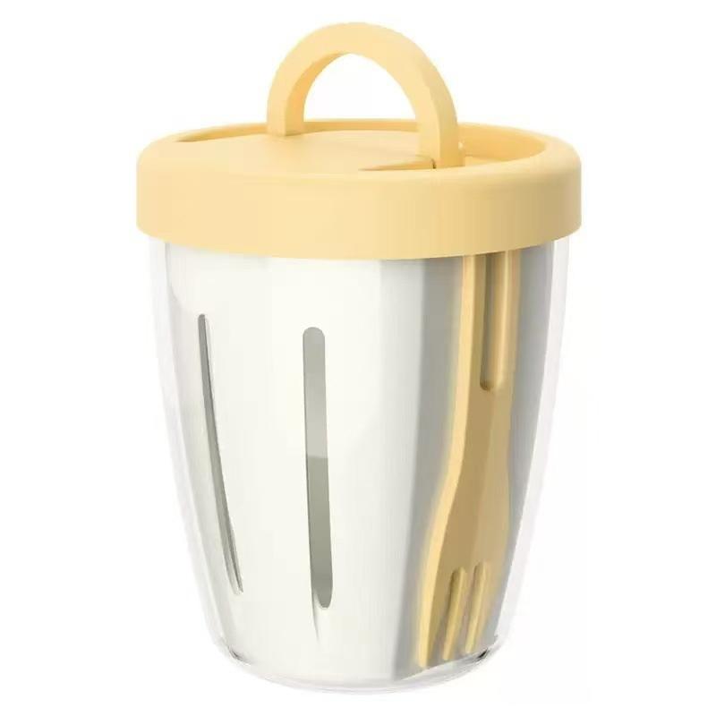 Cylindrical Salad Container—Plastic Fruit Cup With Fork And Drainage Holes, Multi-Purpose Portable Vegetable Lunch Box