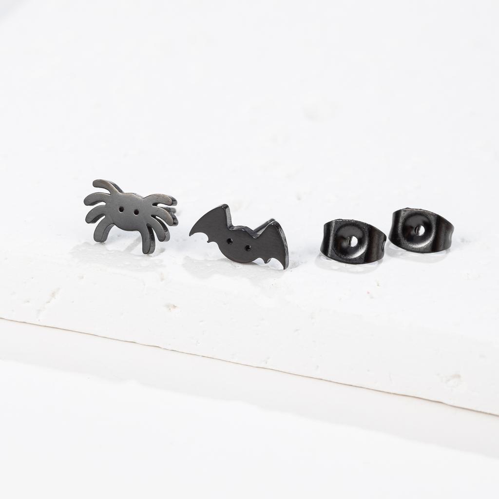Cartoon Spider And Web Stainless Steel Stud Earrings For Women Punk Black Animal Bat Piercing Earings Halloween Party Gifts