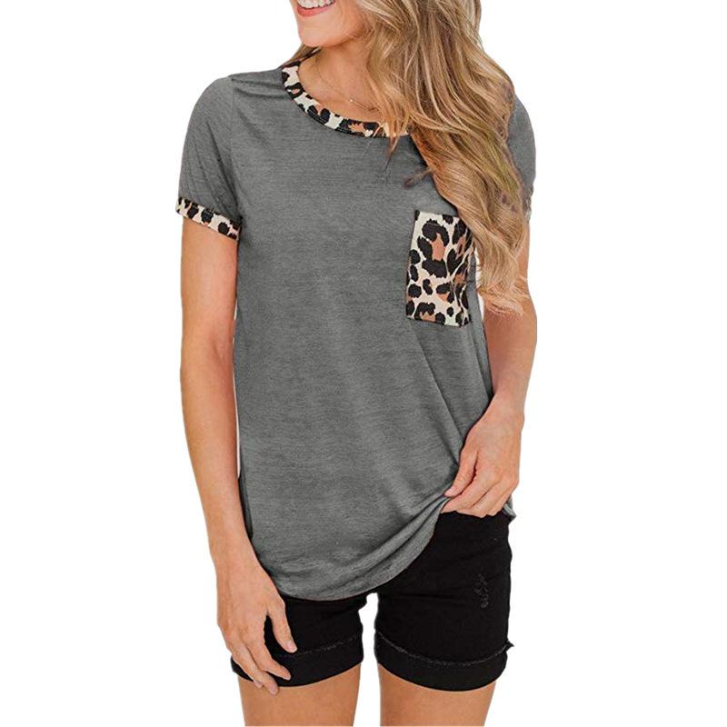 1116 Europe, America, summer new models, Yama, pocket contrasting color short-sleeved T-shirt women