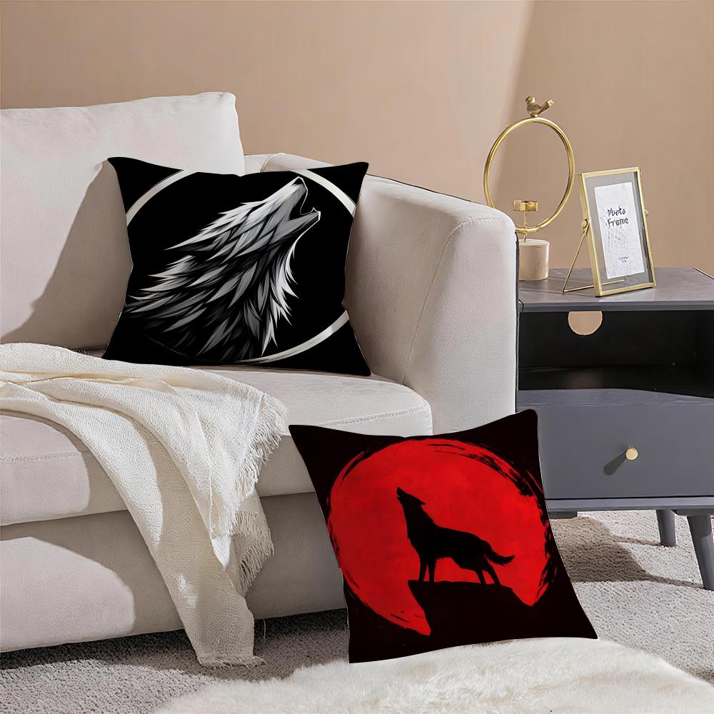 Dark Minimalism A Gray Wolf Cushion Cover Throw Pillow Cover Hidden Button Durable Polyester Chair Cushion
