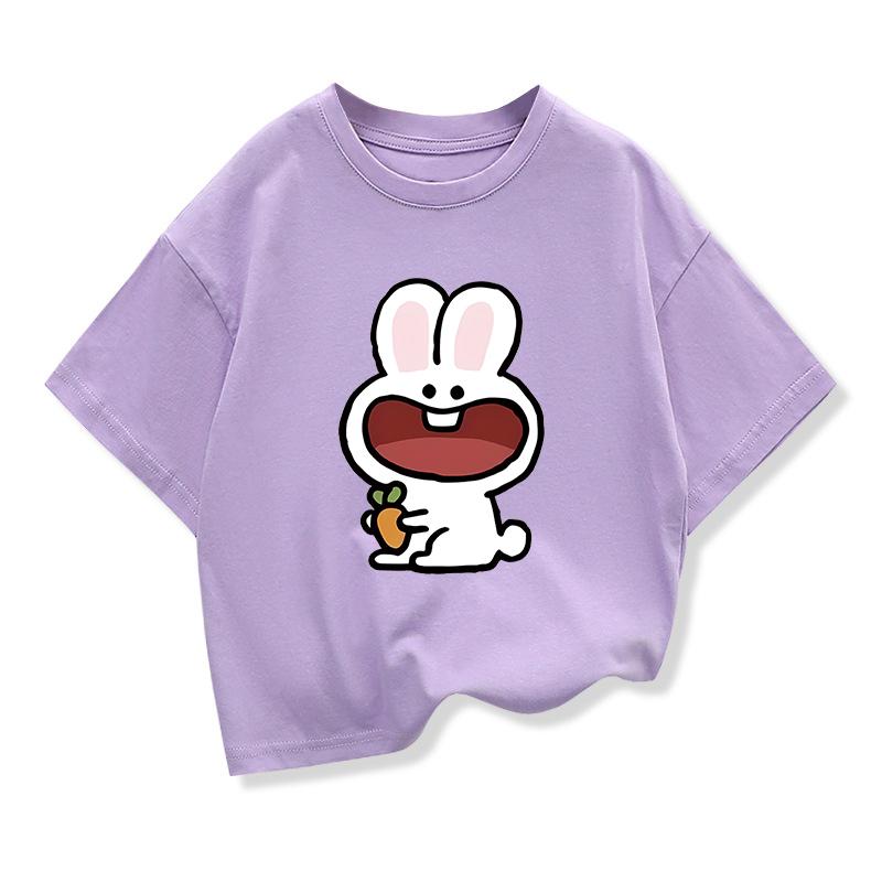 Original Design Summer Children Clothing Girls Short Sleeve t shirts Cute Little Rabbit Graphic Kids Pure Cotton Loose Tee Tops