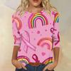 Women's Fashion Casual Seven Split Sleeve Printed Loose Round Neck Top