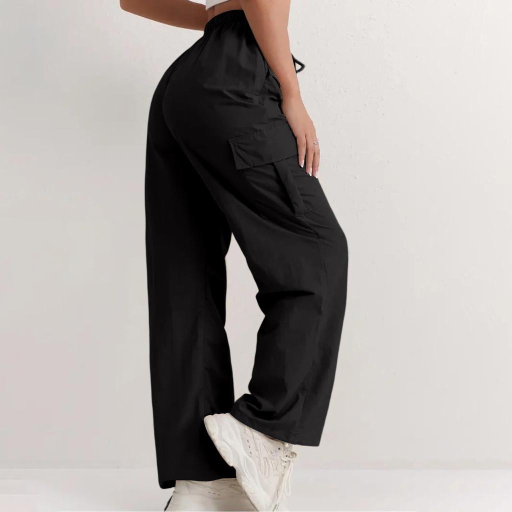 Damen Sporthose Lässig Locker Einfarbig Hochtailliert Taschenhose