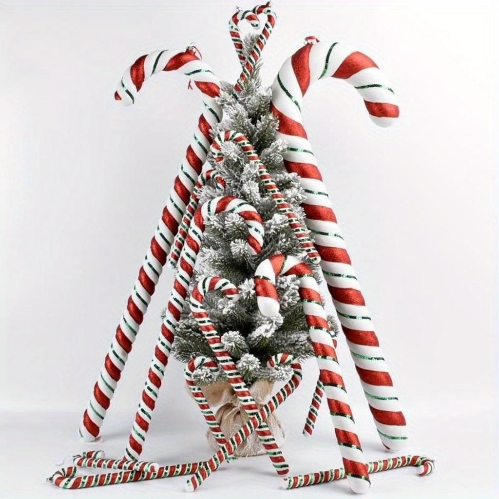 12 Stück Zuckerstangen Weihnachtsdekorationen für Baum - Rot Weiß Stoffumwickelte Zuckerstangen Weihnachtsanhänger für Bauernhaus Weihnachtsdeko Geschenk