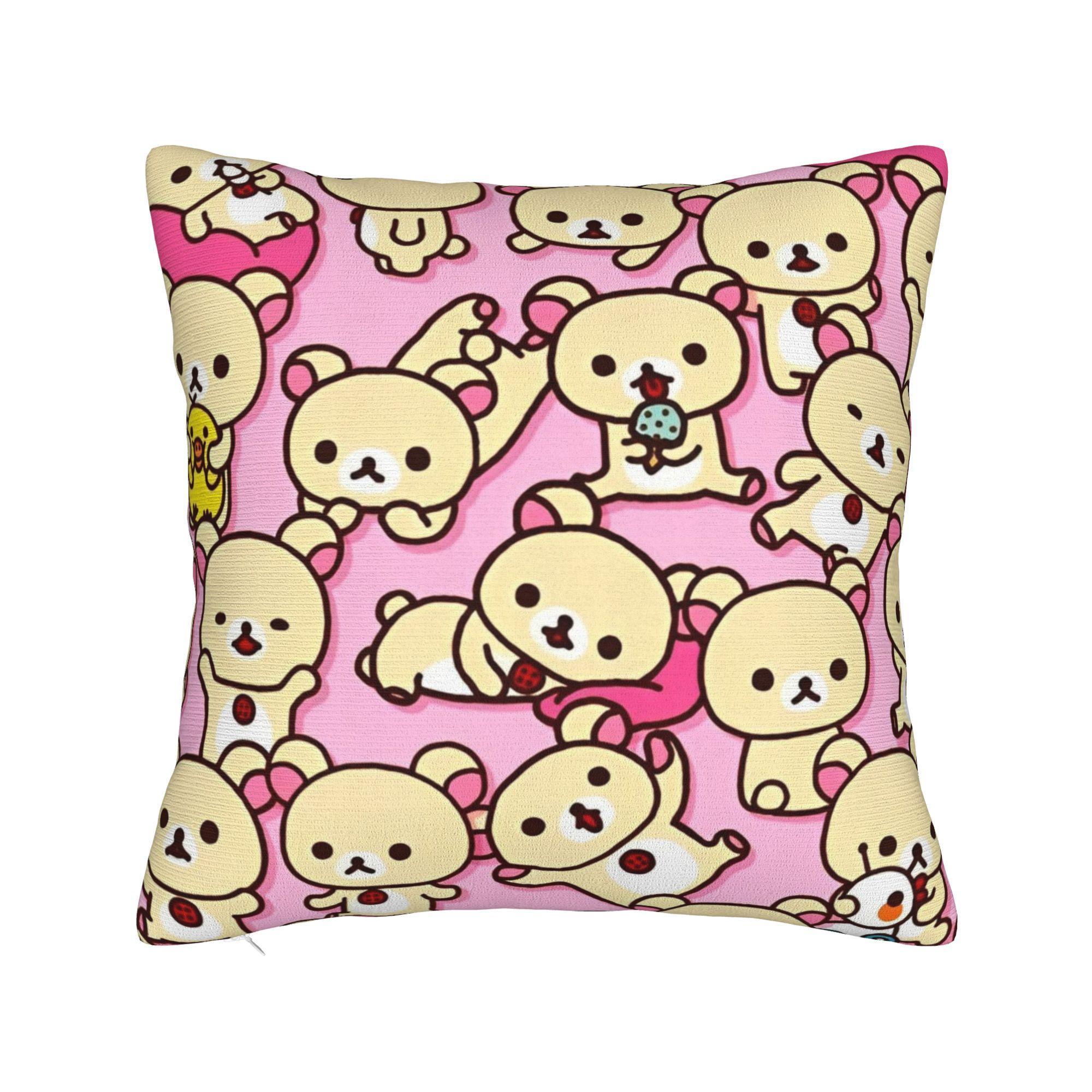 

Kawaii Rilakkumas Clover Square Pillow Cases Cartoon Saint Patricks Day Cushion Covers Funny Zipper Decor Pillowcover for Home 30x30cm 12x12in