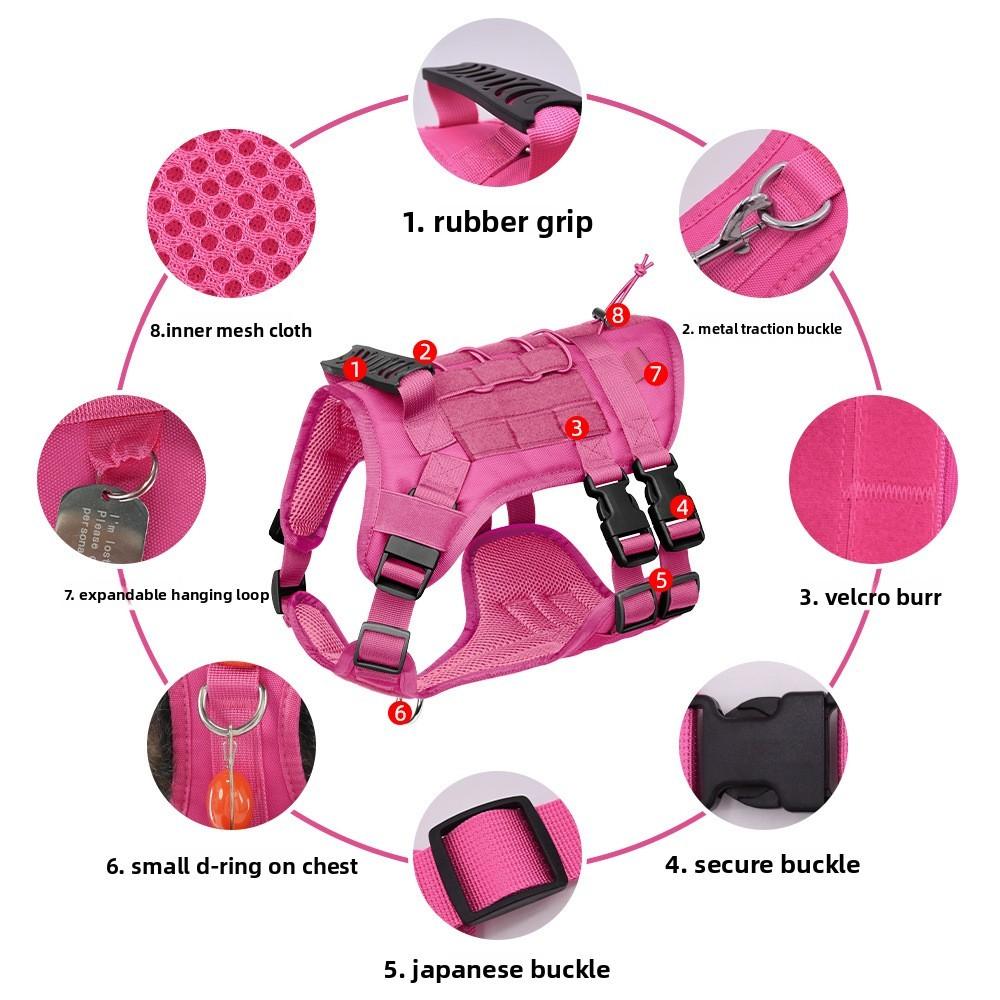 Oxford Fabric Dog Tactical Harness With Heavy Duty Magic Tape For Large Dogs