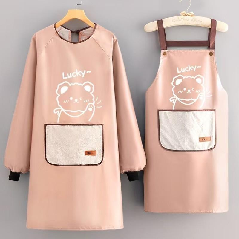 Waterproof Cartoon Long Sleeve Apron Kitchen Oil Resistant Cooking Thickened