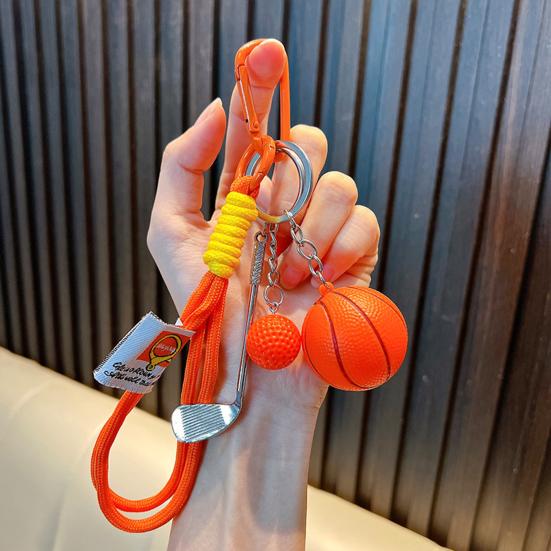 Keychain Sports Pendant with Braided Rope Metal Carabiner Mini Basketball Golf Clubs Charm Key Chain Bag Hanger Accessory