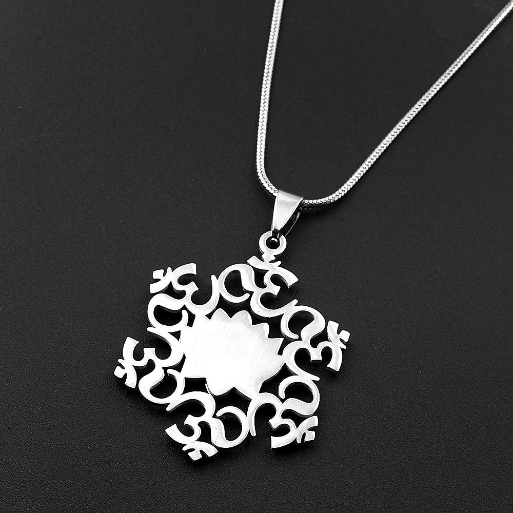 Hindu Buddhist Lotus Stainless Steel OM Symbol Necklace for Women Men Gold Silver Color Spiritual Snake Chain Necklace Jewelry
