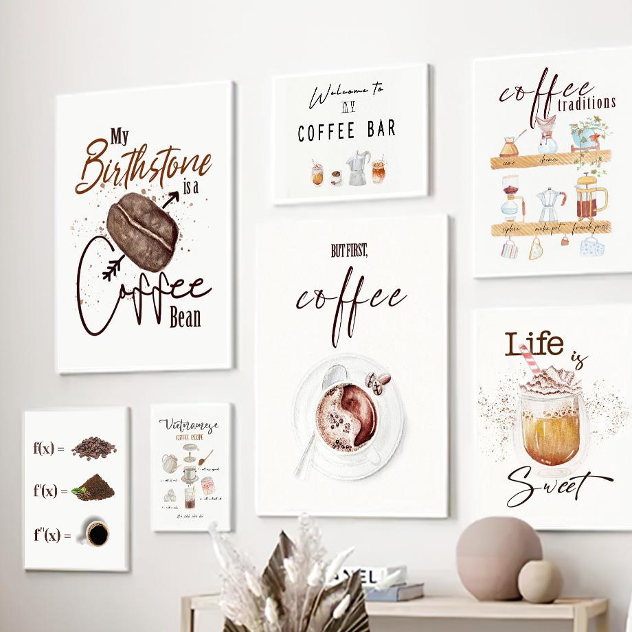 Nordic Food Coffee Beans Bean Grinder Modern Wall Art Canvas Painting Nordic Posters And Prints Wall Pictures Cafe Kitchen Decor
