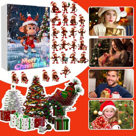 Advent Calendar Resist Monkey Wearing Christmas Hat Design 24-Day Countdown Festive Family Activity Calendar