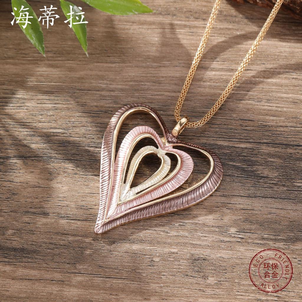 Enamel Color Hollow Heart Pendant Multi-layer Hollow Heart Women's Valentine's Day Alloy Necklace