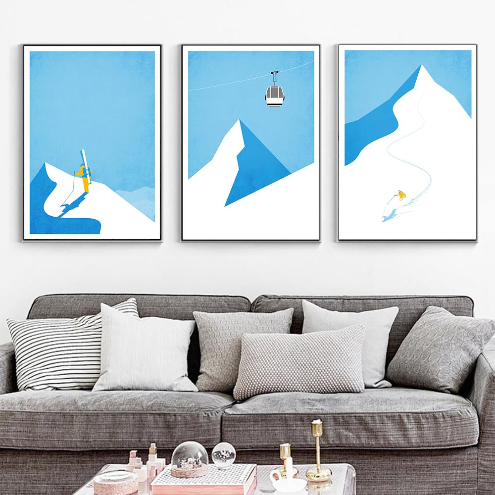 

Винтажные лыжные плакаты Сноуборд Гора Принты Снежный пейзаж Холст Картины Домашний декор Подарок Wal Art Картины для гостиной