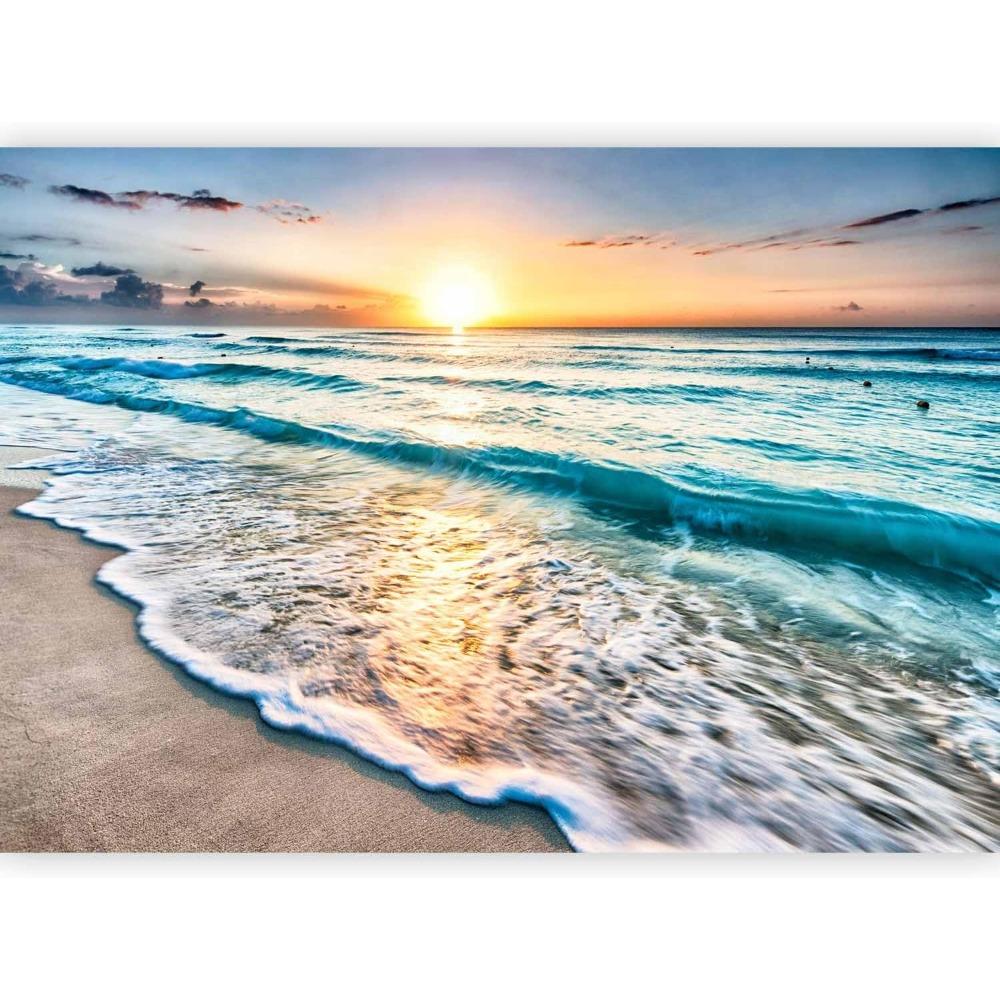 Sonnenuntergang Ozean Strand Wandbild Goldener Sonnenaufgang Küstenlandschaft Tapete für Wohnzimmer Dekoration