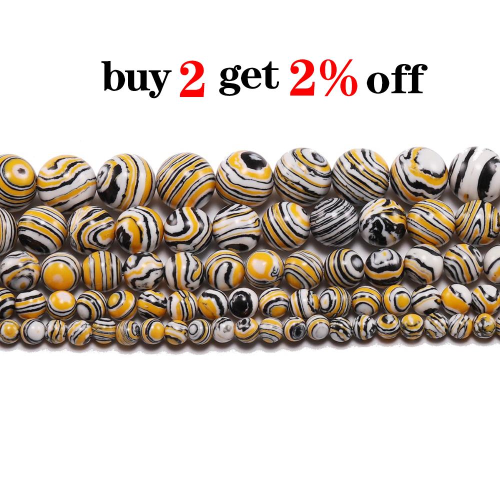 Striped Yellow Malachite Stone Beads Round Loose Spacer Bead Strand 4 6 8 10 12 Mm For Jewelry Making DIY Bracelet Wholesale