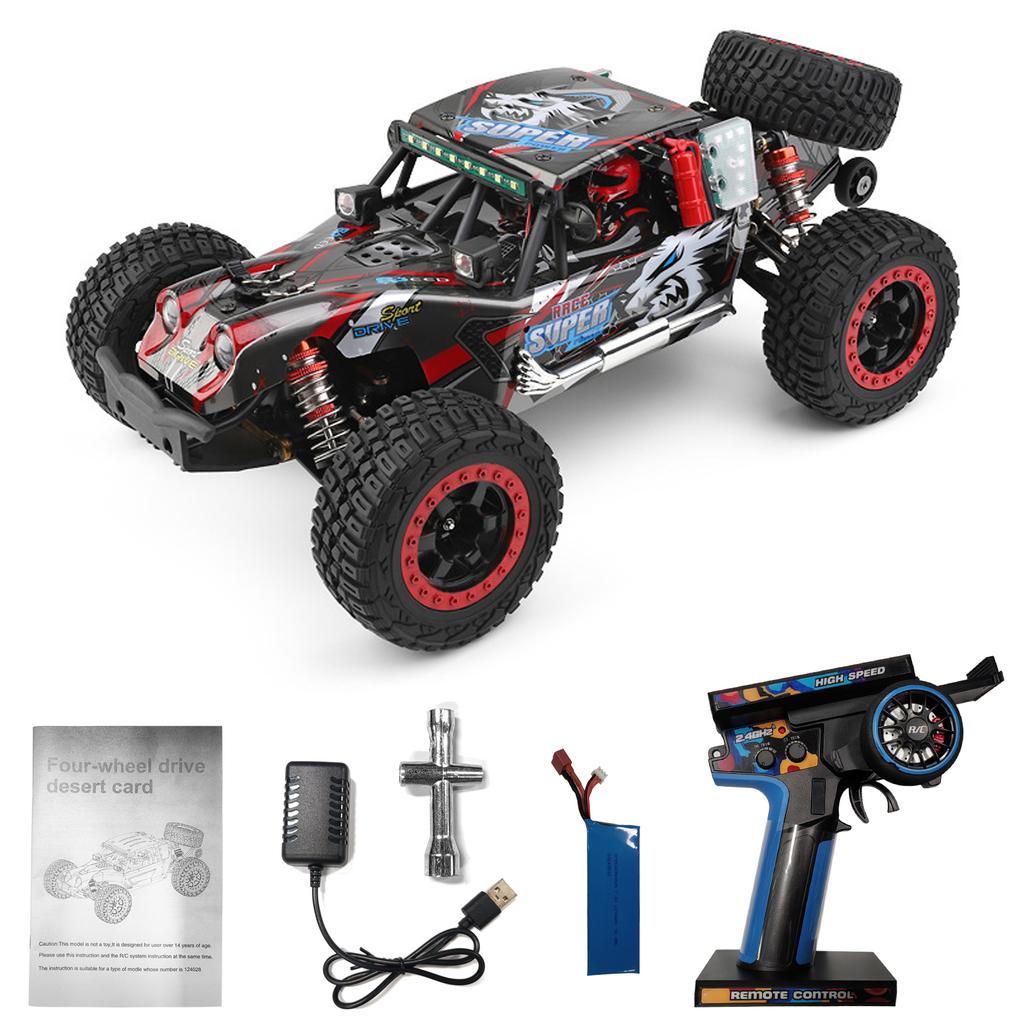 Remote Control Car, 2.4 GHz 60 KPH High Speed 4WD Electric Vehicle with Brushless Motor and LED Lights, Rechargeable