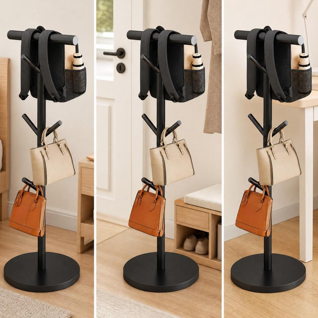 Freestanding Metal Hanging Rack with Hooks Sturdy Vertical Post Garment