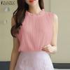ZANZEA Women Casual Round Neck Solid Color Loose Sleeveless Blouse