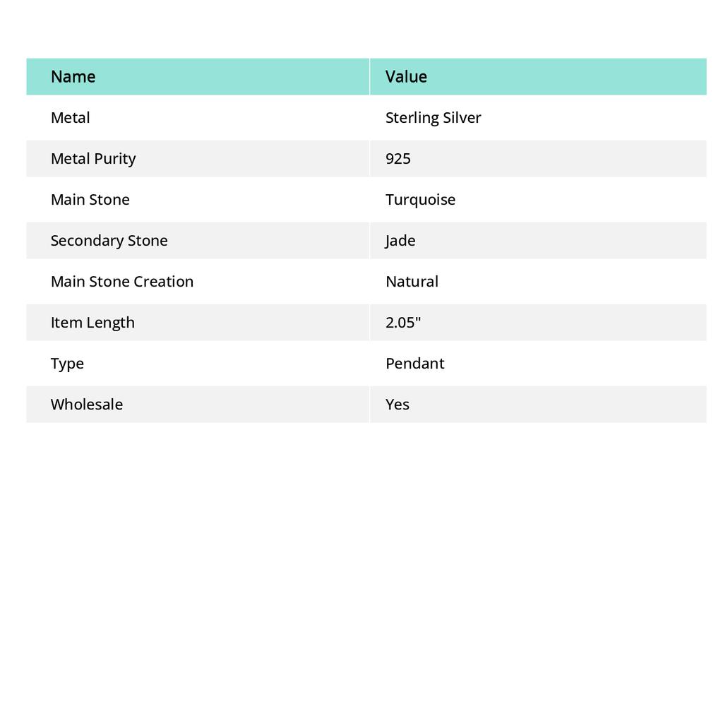 Natural Arizona Turquoise, Green Jade 925 Sterling Silver Pendant 2.05" S7s46