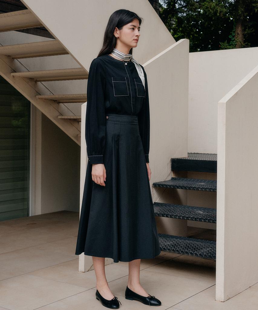 YUPPE Tucked Flare Skirt_Black