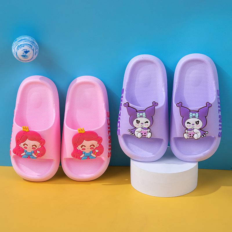 Summer girls' flat slippers, princess cartoon indoor non-slip bathroom bathing cute soft-soled slippers for children and parent-child use