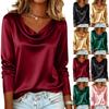 Fashionable Women's Versatile Long,sleeved Blouse With A Draped Neckline, Perfect For Spring Andcommuting.