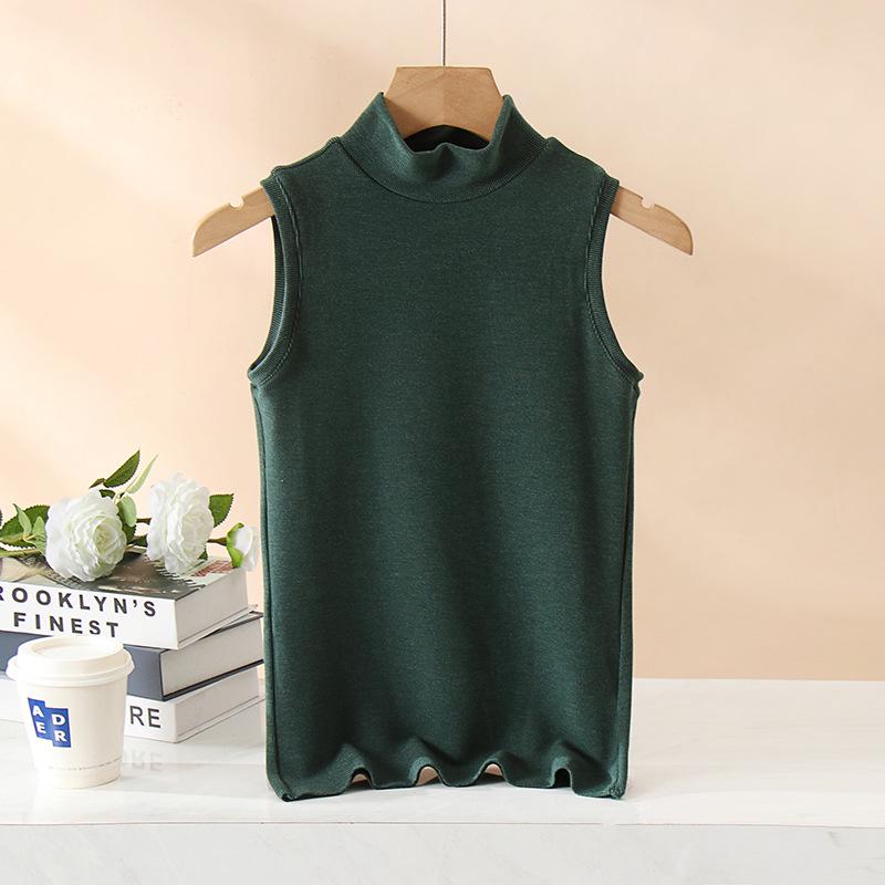 Women's Velvet Sleeveless Warm Vest - Brushed, Thick, Semi-High Collar, Slim Fit for Autumn/Winter