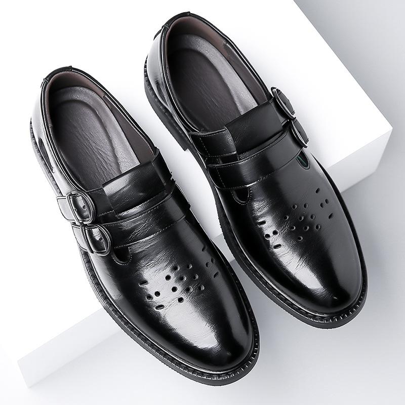 Fashion Breathable Hallow Buckle Designer Shoes for Men Fashion Casual New Designer Dress Shoes Male Summer Solid Color Leather Shoe Man
