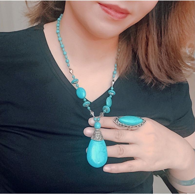 Turquoise Jewelry Sets Turquoise Necklaces Turquoise Pendant Necklace Earrings Ring Set Vintage Style Turquoise Material