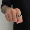 Vintage Black Drip Oil Pentagram Star Open Rings for Women Men Hip Hop Rock Metal Star Adjustable Couple Rings Zircon
