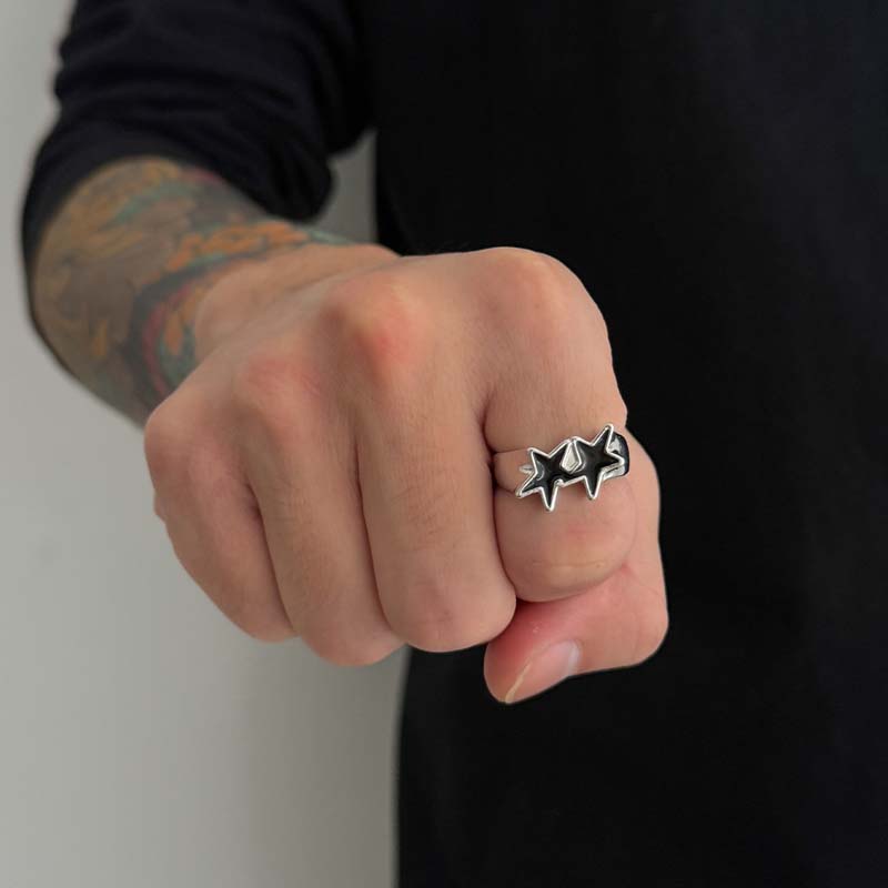 

Винтажные черные кольца с пентаграммой и каплями масла, открытые кольца для женщин и мужчин, хип-хоп, рок, металл, звезда, регулируемые парные кольца с цирконом чёрный