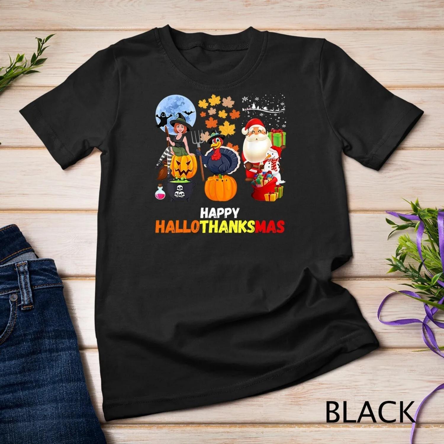 Happy Hallothanksmas Funny Halloween Thanksgiving Christmas T shirt XXXXXL