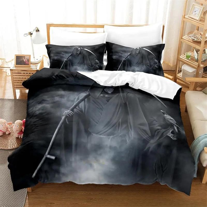 Dark Grim Reaper Bedding Set,Duvet Cover Comforter Bed Set Quilt Cover Pillowcase,King Queen Twin Size Boys Girls Adultse