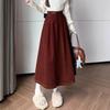 Women's High Waist Corduroy Midi Skirt - 2025 Autumn Winter Korean Style, Large Flare Pleated Design