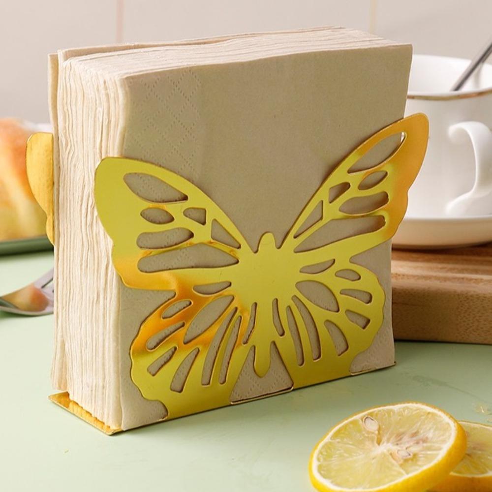 Square Base Iron Napkin Storage Stand Vertical Design Elegant Kitchen Decoration Cafe