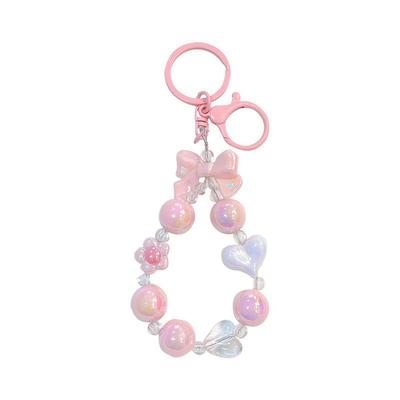 Colorful Candy Beaded Bow Heart Keychain Pendant