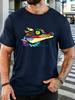 Unisex Vibrant Crocodile Graphic Cotton Short Sleeve Tee Crew Neck Loose Male Summer Street Animal Print Soft Casual Breathable Top