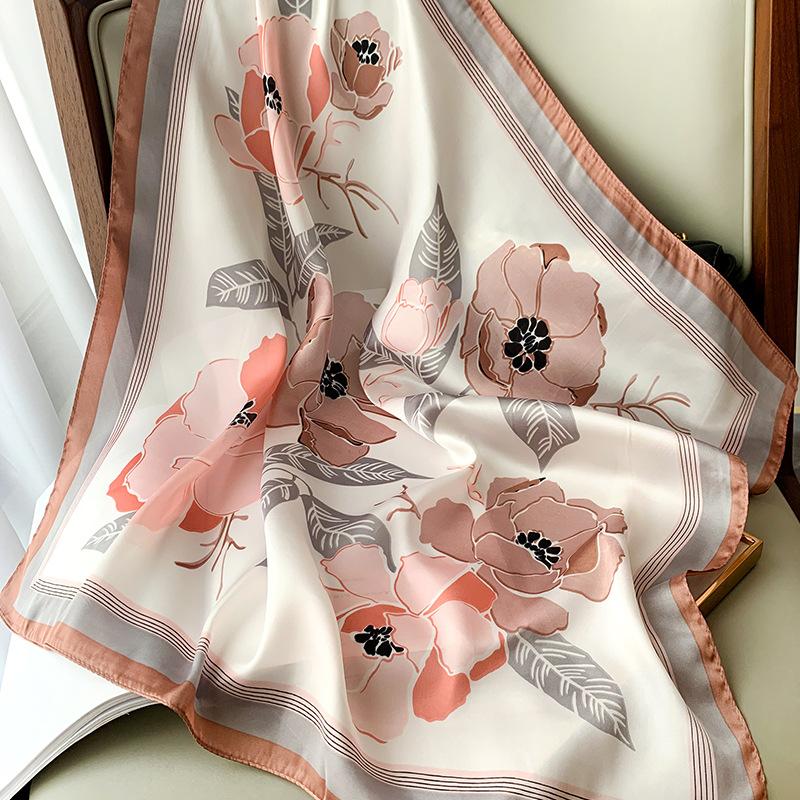Square Scarf for Women's New Printed Imitation Silk Clothing Decoration Spring and Autumn Scarf Literary and Versatile Small Scarf Headband Tie Pack
