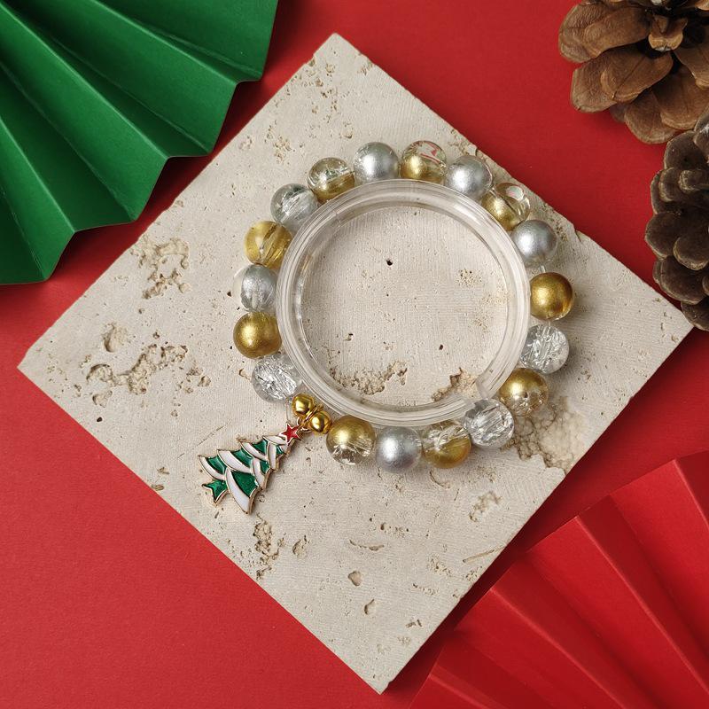Christmas Diamond Santa & Snowflake Glass Bracelet: Stylish & Versatile Holiday Accessory.