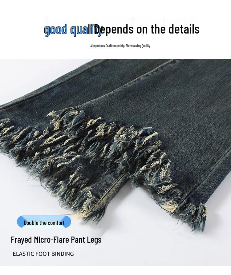 Women's High-Waisted American Gray Micro-Flare Jeans with Tassels and Bell Bottoms – Slimming Spring and Autumn Design.