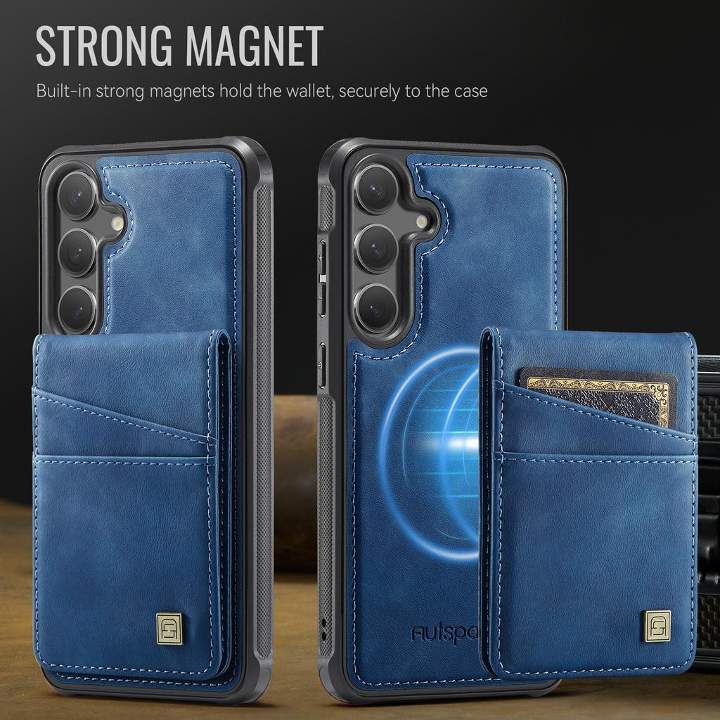 Für Samsung Galaxy S25+/Galaxy S24+ Hülle AUTSPACE A12 Leder-Rückseite mit magnetisch abnehmbarer Kartenhalterung Ständer