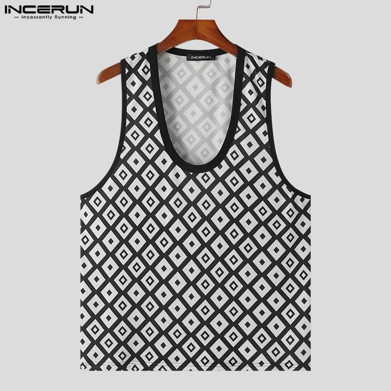 INCERUN Men Plaid Sleeveless Tops Summer U Neck Casual Tanks Vest