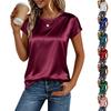 Women's Fashionable Casual Satin Creased Round-Neck Short-Sleeve Loose-Fit T-Shirt