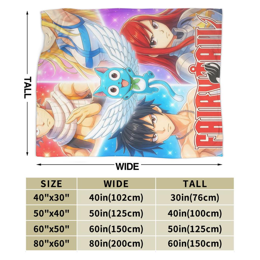 Fairy Tail Flanelldecken Superweiche Bettdecken für Wohnzimmer Reise Lustige Tagesdecke Sofabettbezug