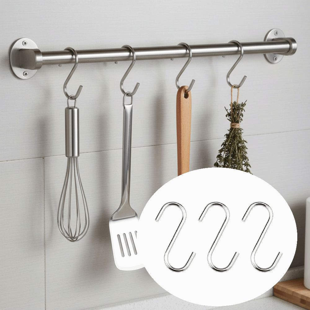 20PCS Multi-Use S Shaped Hooks Smooth Surface Sturdy Hanging Hooks Space Saving Heavy Duty Stainless Steel Hangers Bathroom